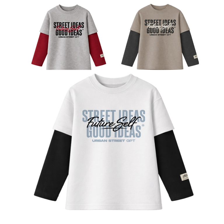 Remera juniorr varón superpuesta con estampa future self.Gepetto