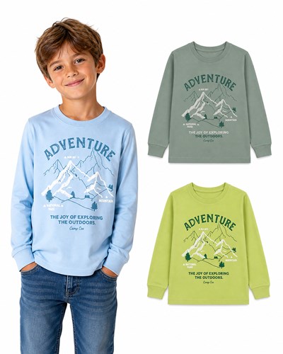 Remera junior varón con puños en mangas con estampa adventure.Gepetto