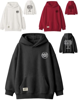 Buzo junior varón oversize con capucha con estampa skater.Gepetto