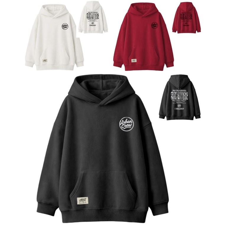 Buzo junior varón oversize con capucha con estampa skater.Gepetto