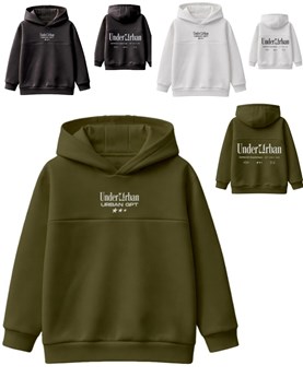 Buzo junior varón oversize con capucha, recortes y estampas urban.Gepetto