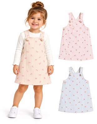 Jumper beba  de gabardina estampada. Tiras ajustable por medio de nudo. solores surtidos. Gepetto