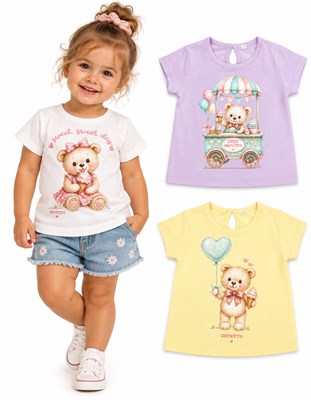 Remera manga corta algodón básica. Estampa Osita. Gepetto