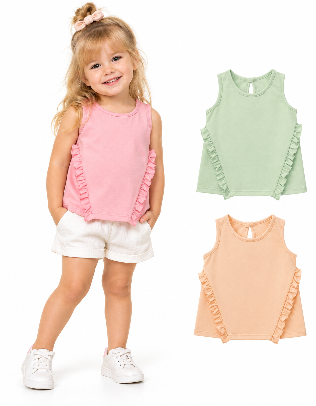 Musculosa beba en jersey 100% algodón, con volados en frente. Gepetto