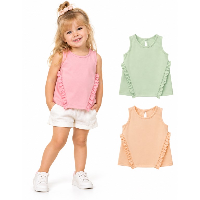 Musculosa beba en jersey 100% algodón, con volados en frente. Gepetto