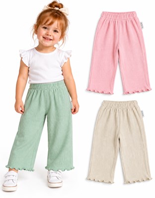 Pantalón beba wide leg en jersey bambula. Terminación en ruloté. Gepetto