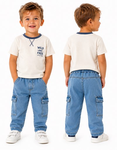 Jean camisero liviano Bebe, Con corte recto y bolsillos cargo. Cintura elastizada. Gepetto