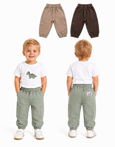 Pantalón bebe Jogger cargo gabardina con puños. Cintura elastizada. Gepetto