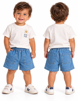 Bermuda para bebe de paper con tapitas laterales y cintura elastizada. Gepetto