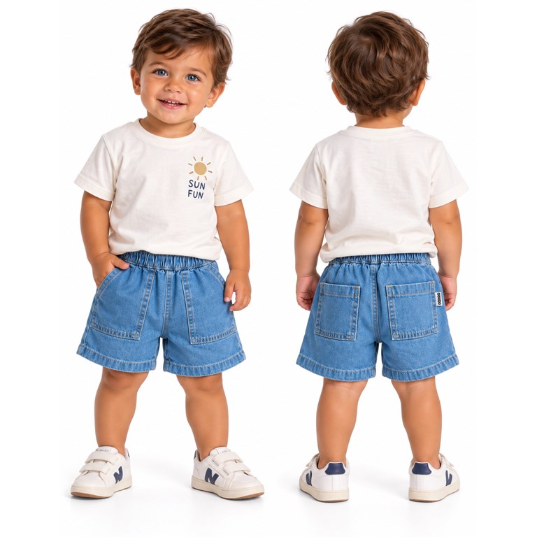 Bermuda para bebe de paper con tapitas laterales y cintura elastizada. Gepetto