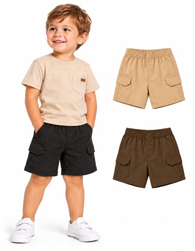 Bermuda para bebe en paper con tapitas laterales y cintura elastizada. Gepetto