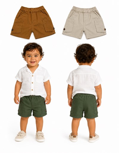 Bermuda bebe cargo de gabardina. Cintura elastizada. Gepetto
