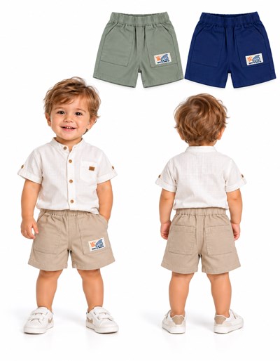 Bermuda para bebe de gabardina con bolsillos plaqué. Cintura elastizada. Gepetto