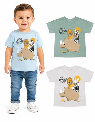 Remera bebe manga corta en jersey 100% algodón, con estampa central selva. Gepetto