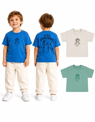 Remera para bebé en jersey flamé 100% algodón con estampa frente y espalda suricata. Gepetto