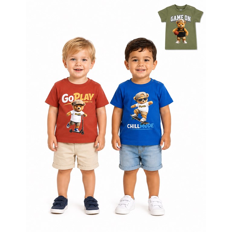 Remera beb manga corta. Estampa oso depoprtes. En jersey 100% algodón. Gepetto