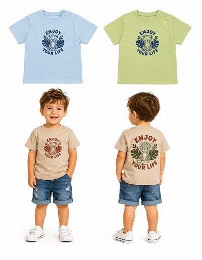 Remera bebe manga corta algodón con estampa frente y espalda. Gepetto