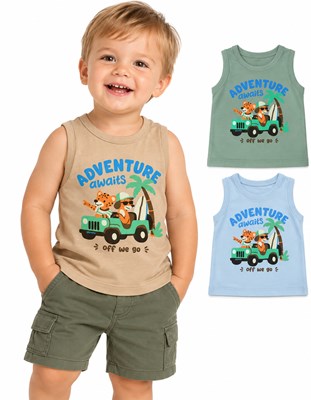 Musculosa para bebe en jersey  con estampa central. Gepetto