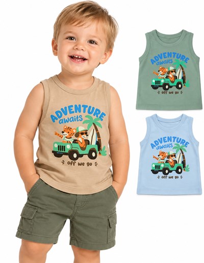Musculosa para bebe en jersey  con estampa central. Gepetto