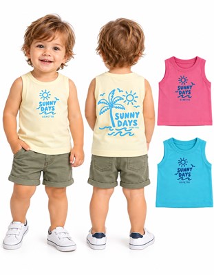 Musculosa para bebe en jersey con estampa frente y espalda. Gepetto