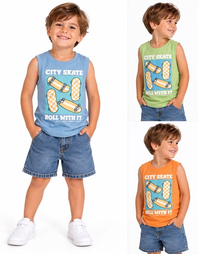 Musculosa para bebe sin mangas en jersey  con estampa central. Gepetto