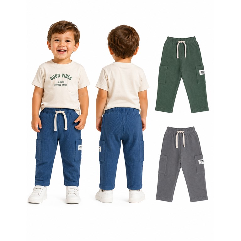 Pantalón bebe Jogger cargo en wafle 100% algodón. Gepetto