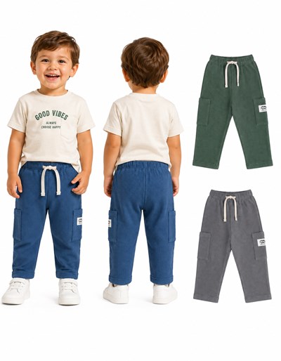 Pantalón bebe Jogger cargo en wafle 100% algodón. Gepetto
