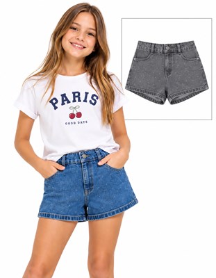 Short de jean con tachas aplicadas en el frente, para nena. Gepetto