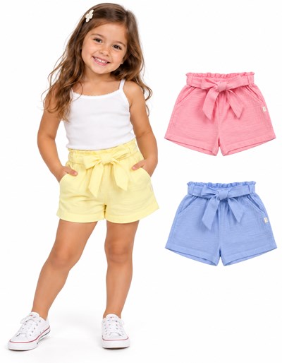 Short de nende en gasa doble. Detalle de lazo en la cintura para ajustar. Gepetto