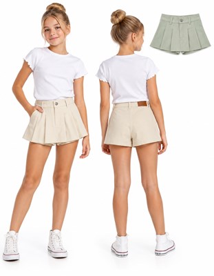 Short pollera tableada de gabardina para nena. Gepetto