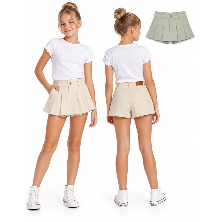 Short pollera tableada de gabardina para nena. Gepetto