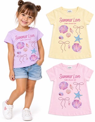 Remera manga corta para nena. Estampa central combinada con aplique de tachitas. Gepetto