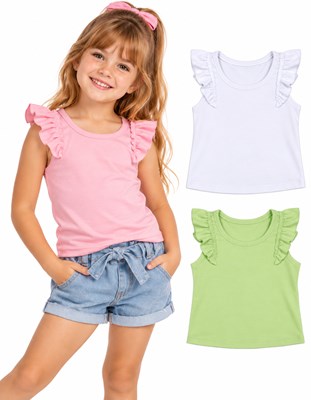 Musculosa para nena en jersey 100% algdón. Volados en hombros al corte. Gepetto