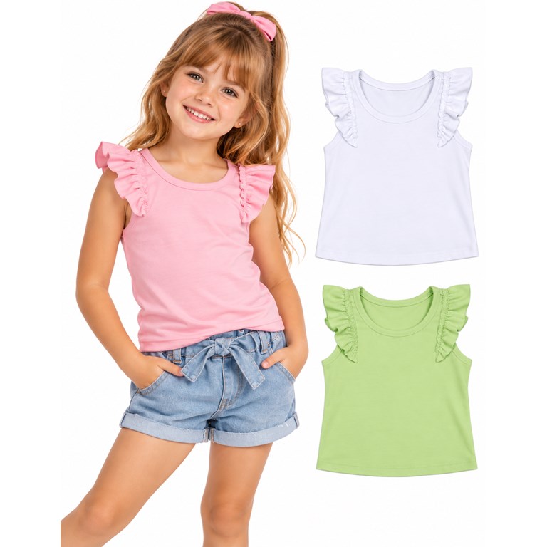 Musculosa para nena en jersey 100% algdón. Volados en hombros al corte. Gepetto