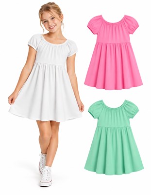 Vestido nena en jersey bambula. Detalle de elásticos en mangas y escote. Gepetto