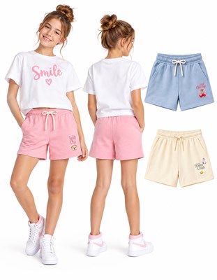 Short nena en rústico de algodón con bolsillos y tajitos laterales. Gepetto
