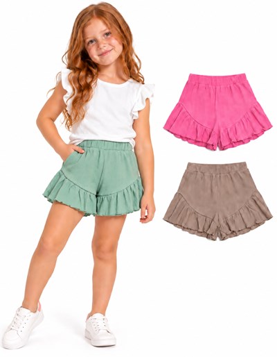 Short nena en jersey de bambula con volados amplios. Gepetto