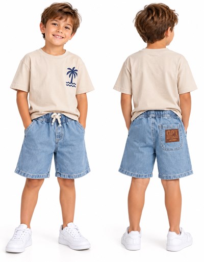 Bermuda jean con bolsillos laterales para nene. Gepetto