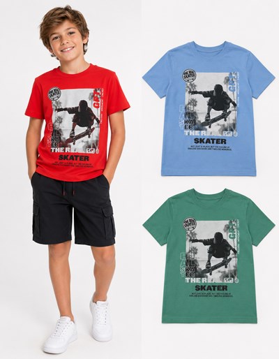 Remera nene manga corta algodón estampa Skater. Gepetto