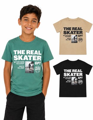 Remera nene básica en jersey 100% algodón con estampa frente y espalda. Gepetto