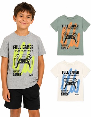 Remera nene manga corta oversize jersey con estampa central 'Full gamer'. Gepetto