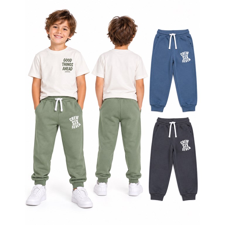 Pantalón Jogger para nene en rústico de algodón con estampa logo. Gepetto