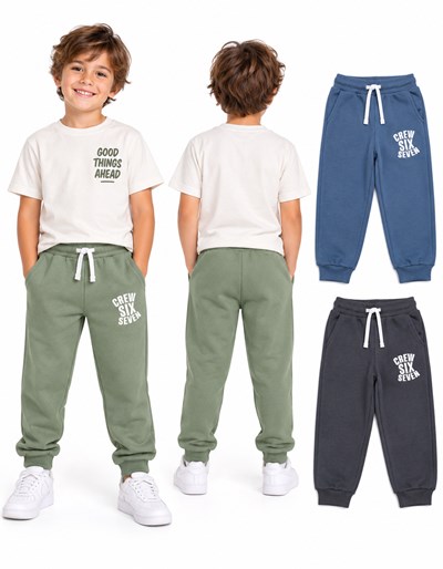 Pantalón Jogger para nene en rústico de algodón con estampa logo. Gepetto