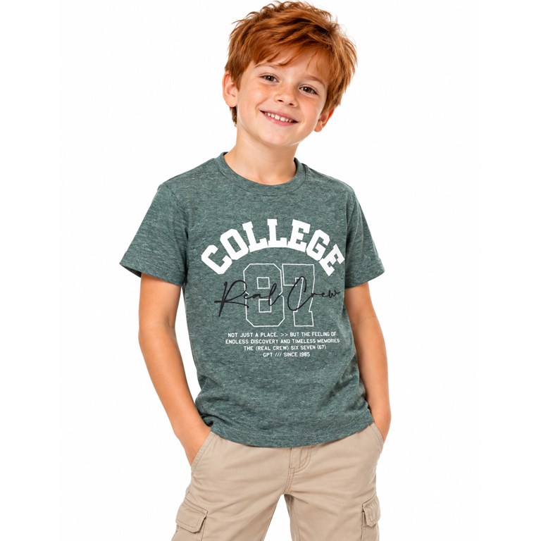 Remera básica manga corta jaspeada college nene. Gepetto