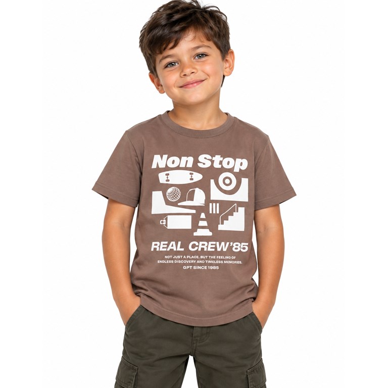 Remera básica nene manga corta estampa non stop. Gepetto