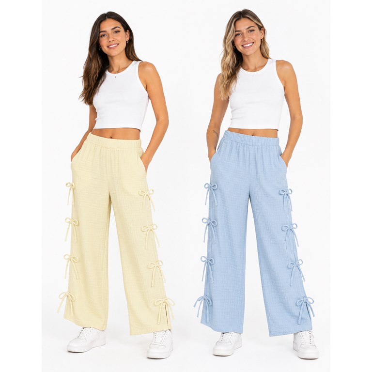 PANTALON CON TIRAS PARA ATAR EN LATERALES GASA DE ALGODON AMPLIO. NGORO