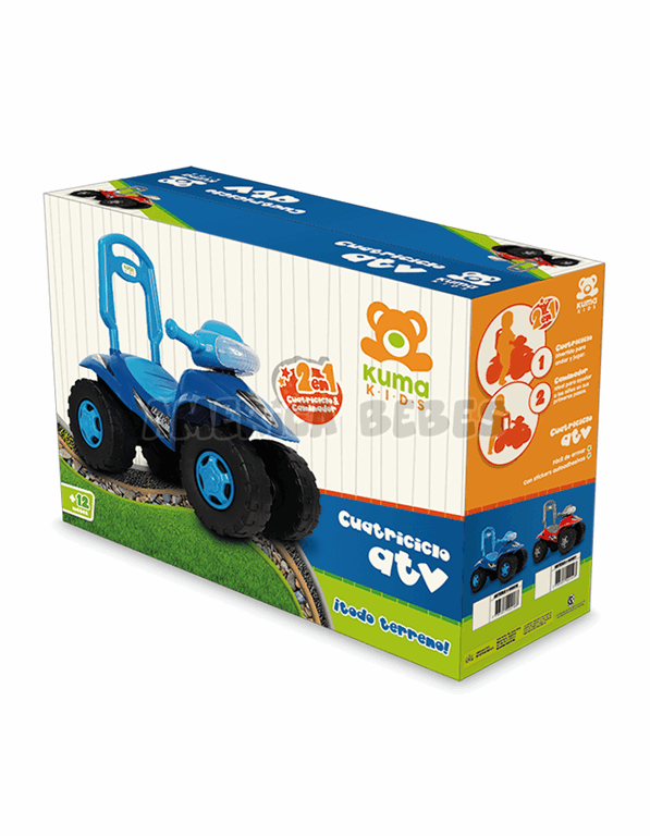 Cuatriciclo ATV Azul andarín y caminador construido en plástico resistente. + 12 meses. Kuma Kids.