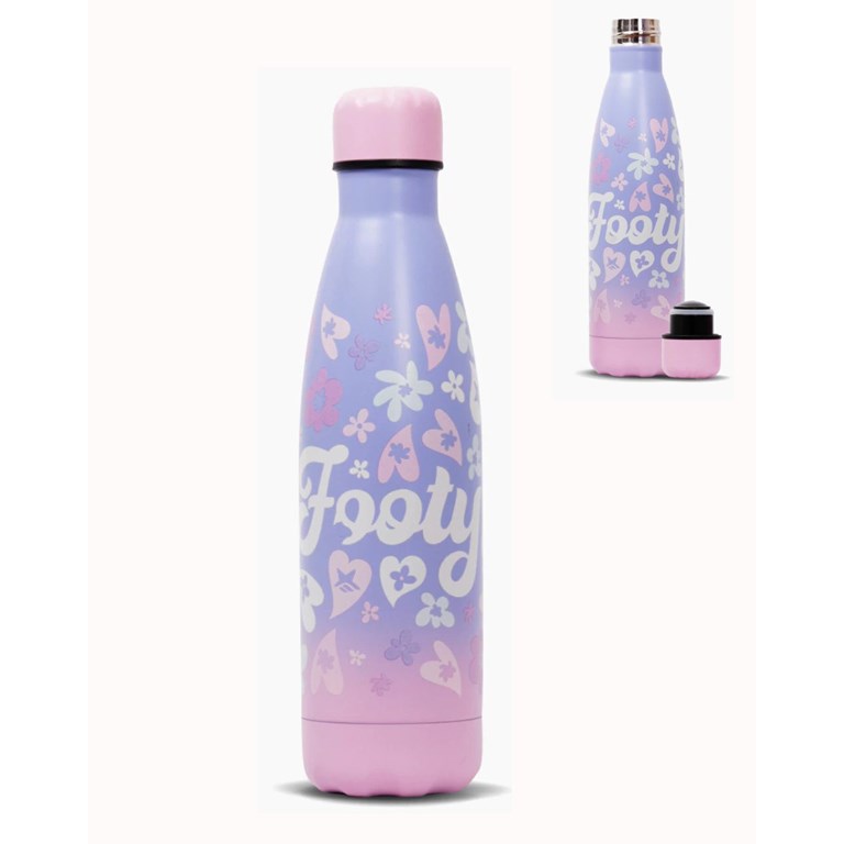 BOTELLA TERMICA DE ACERO 500ML. COLOR DEGRADÉ, ESTAMPA FLORES Y CORAZONES. FOOTY