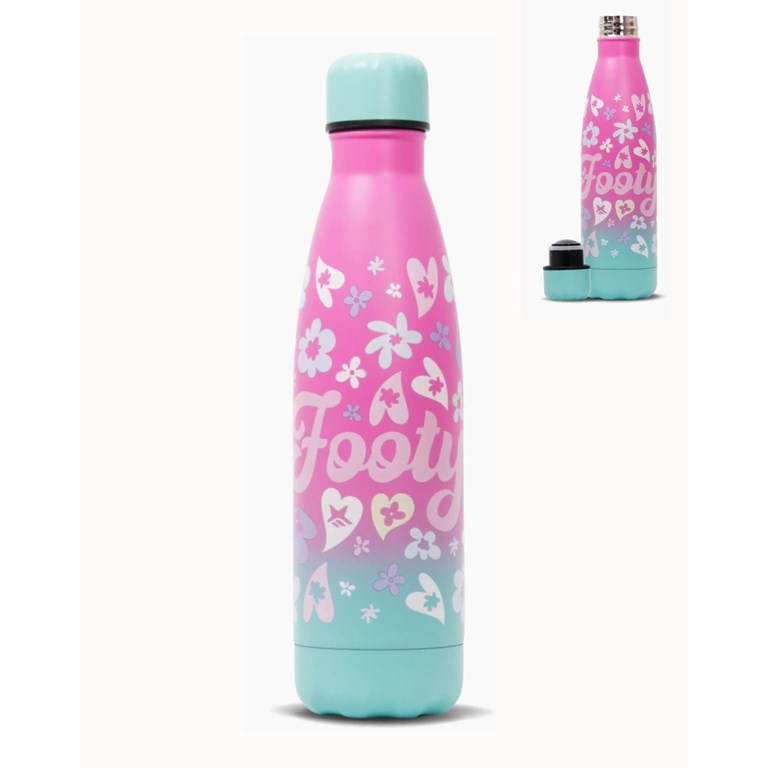 BOTELLA TERMICA DE ACERO 500ML. COLOR DEGRADÉ, ESTAMPA FLORES Y CORAZONES. FOOTY