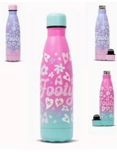 BOTELLA TERMICA DE ACERO 500ML. COLOR DEGRADÉ, ESTAMPA FLORES Y CORAZONES. FOOTY